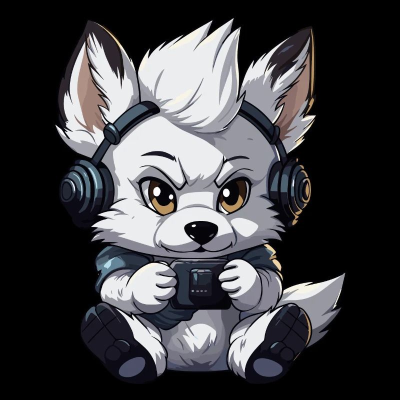 Cute Wolf Player Gaming Wolf Lover