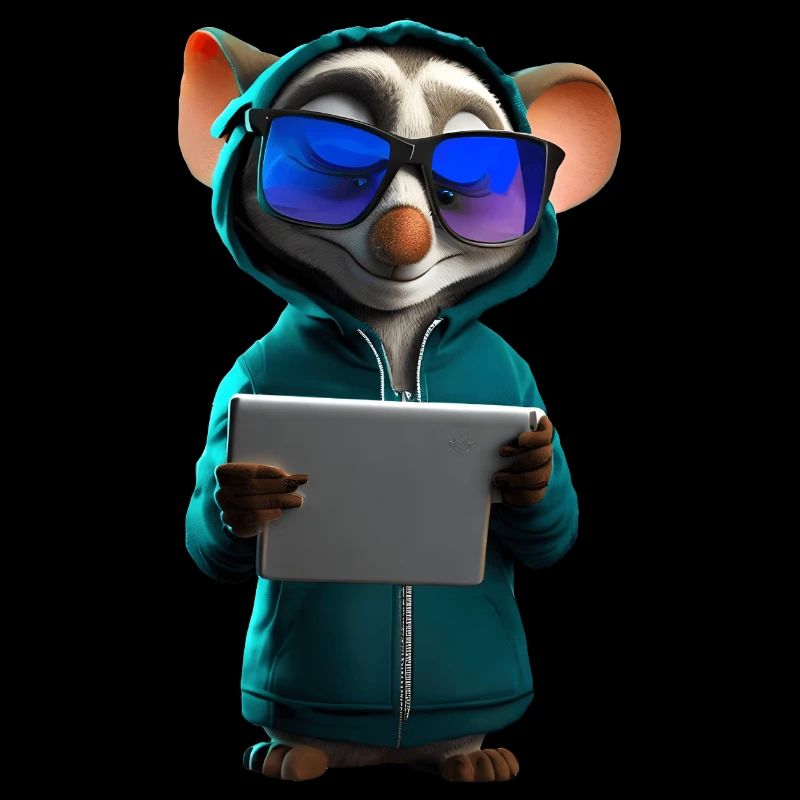 Nerd-Maus mit Tablet