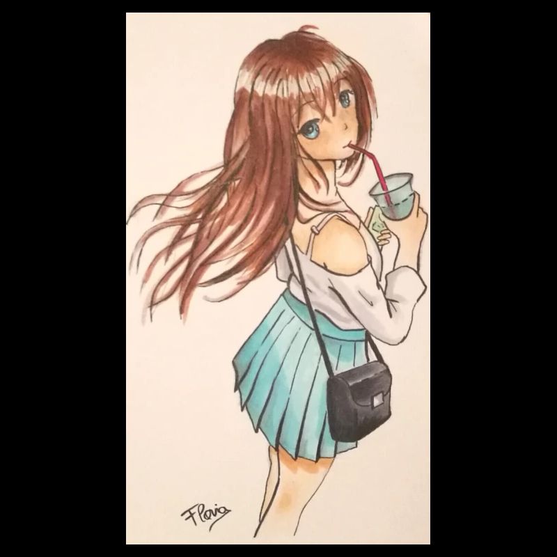 Mädchen Manga mit Getränk