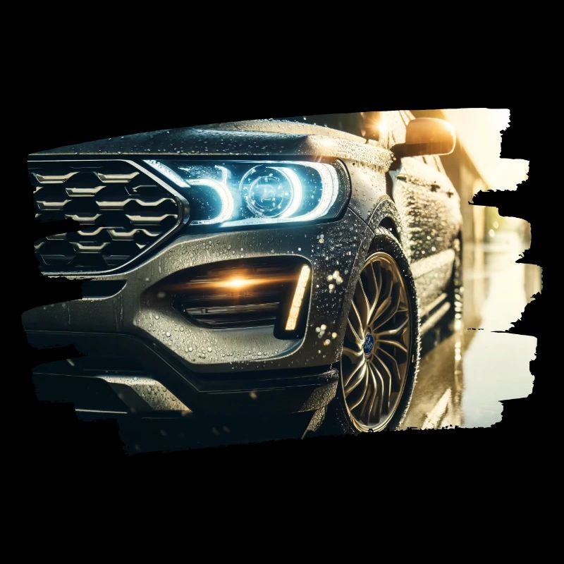 Modern luxury car in the rain reflection