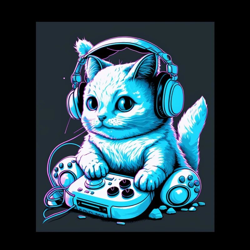 Gaming Katze Zocker Streamer Kopfhörer Controller