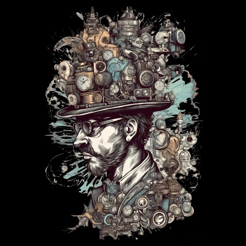Trippy Steampunk Motif - Man with Crazy Hat