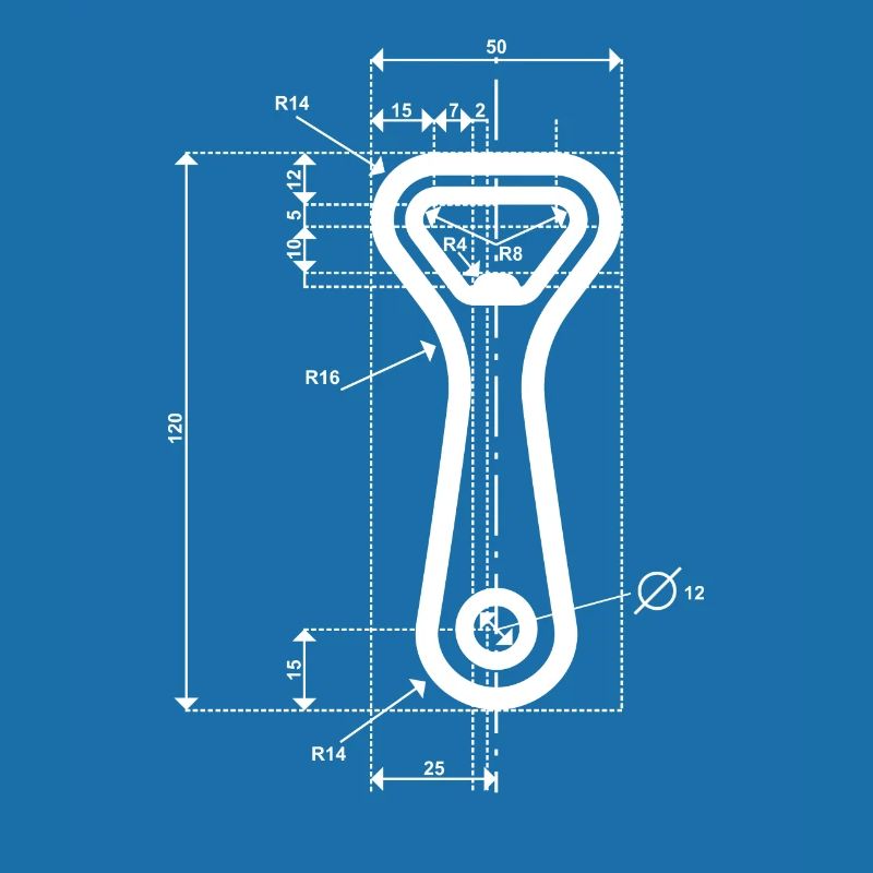 Technical drawing bottle opener
