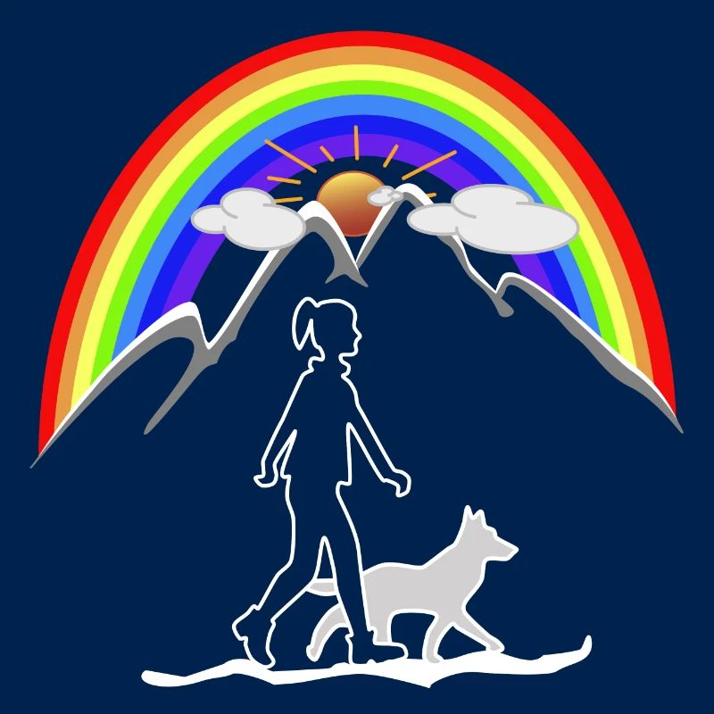 Frau mit Hund Regenbogen