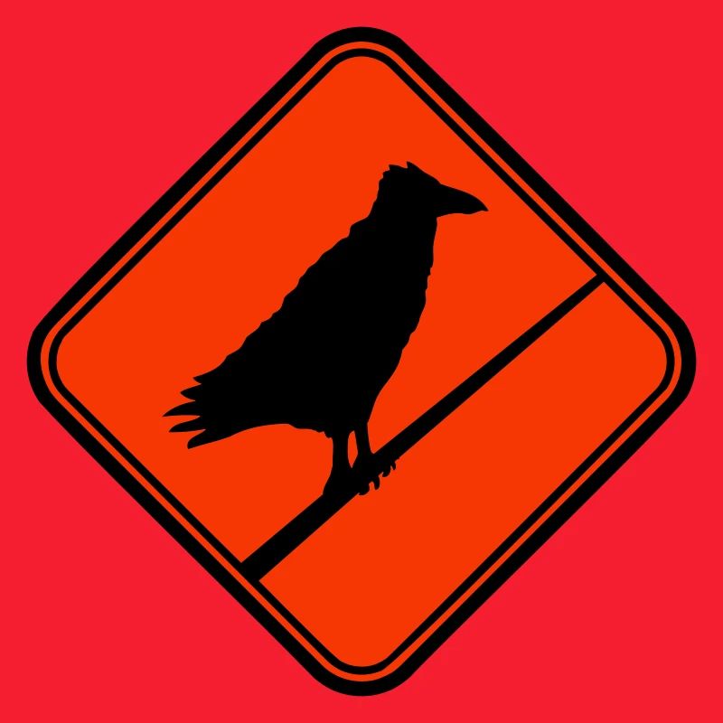 Raven Sitting Caution Cable Sign Note