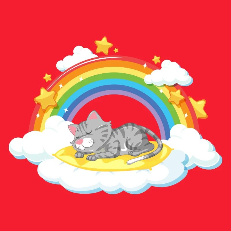 Dreaming Cat on Rainbow Cloud