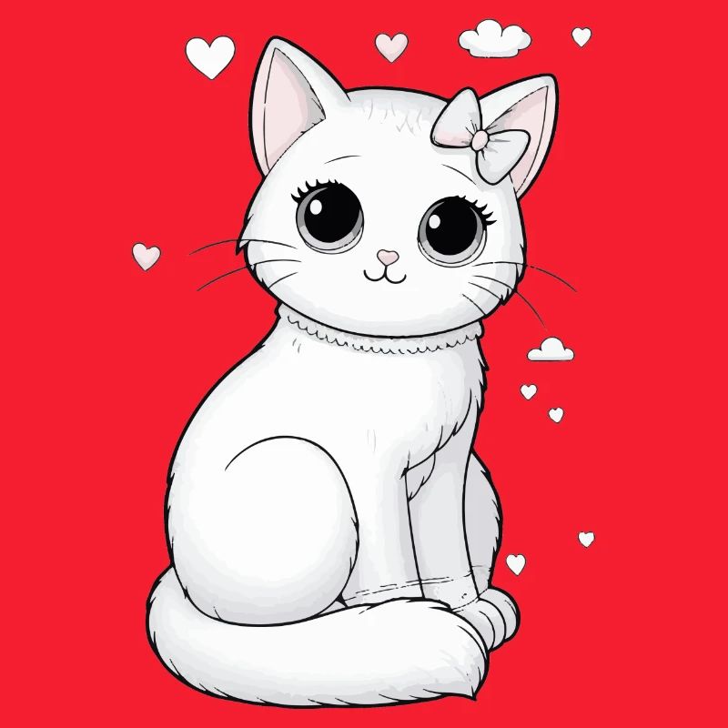 Cat White with Bow Cuddle and Cuddle