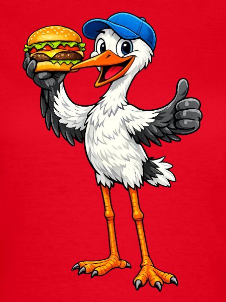 Storch mit Hamburger