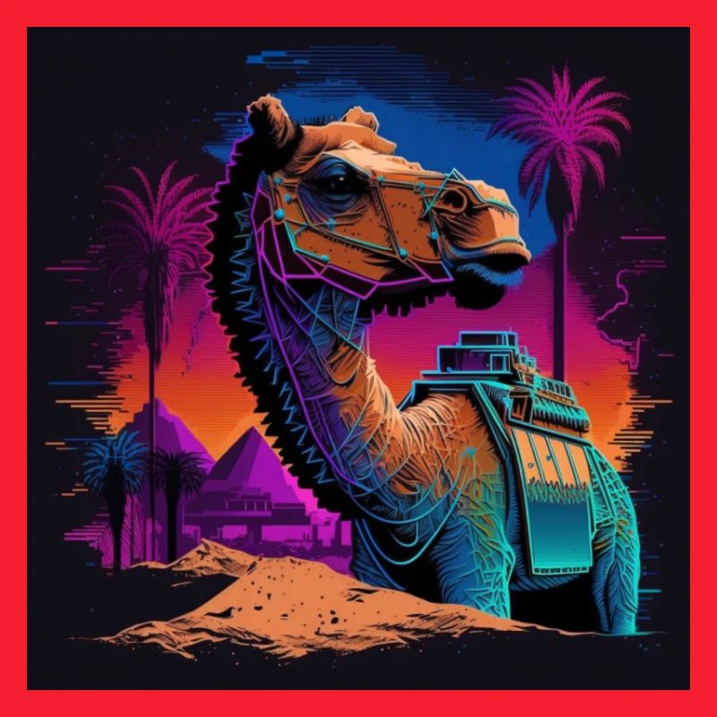 Camel aux couleurs néon, synthwave / 80s