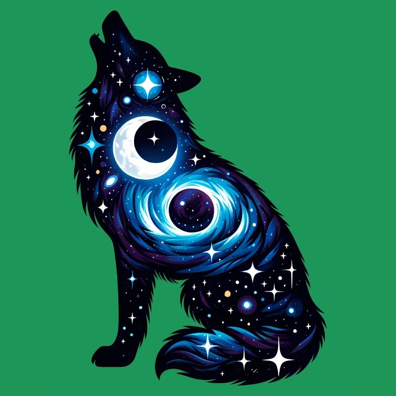 Wolf Silhouette Howling Galaxy Pattern