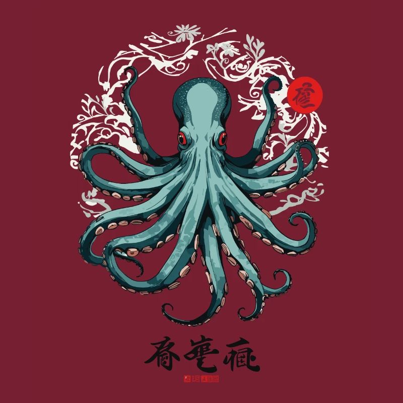 Conception d’affiche japonaise Octopus Ukiyo-E Kanji