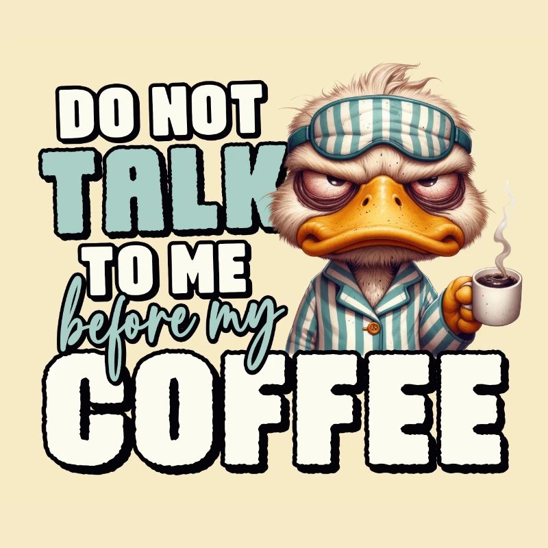 Grumpy duck with coffee