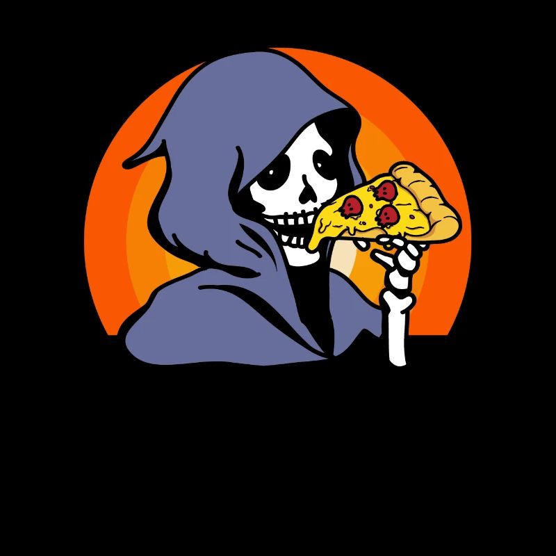 Retro Halloween Pizza Lover Ghost Grim Reaper