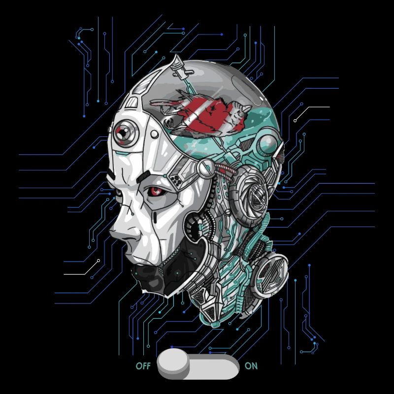 Robot head with bird in head Cyber AI technology