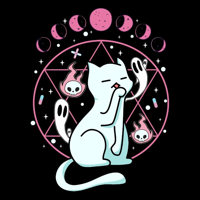 Kawaii Pastel Goth Cat Ghost Witch Moon Phase