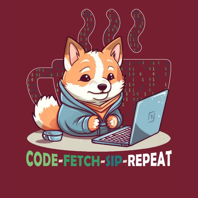 Code Fetch Sip Repeat Coffee Binary Shiba Inu Prog