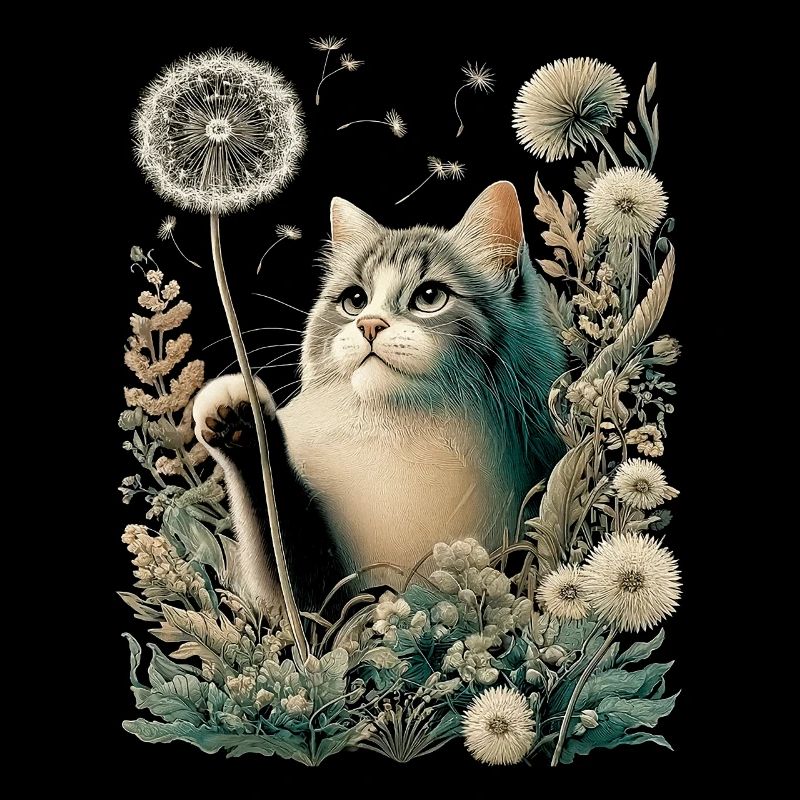 Cottagecore Katze Mit Pusteblume