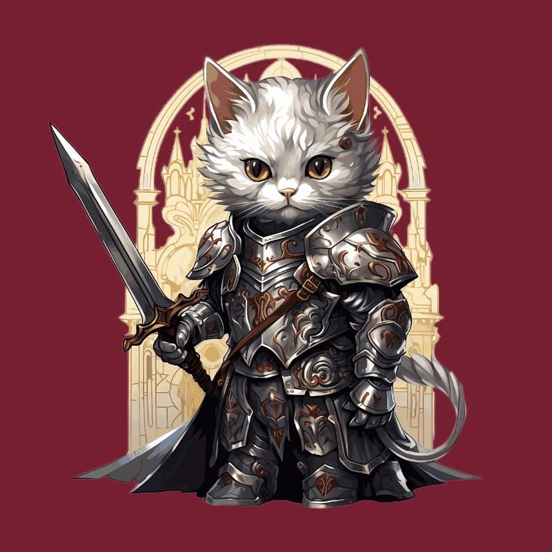 Chat en équipement de chevalier avec épée longue, AI Gen