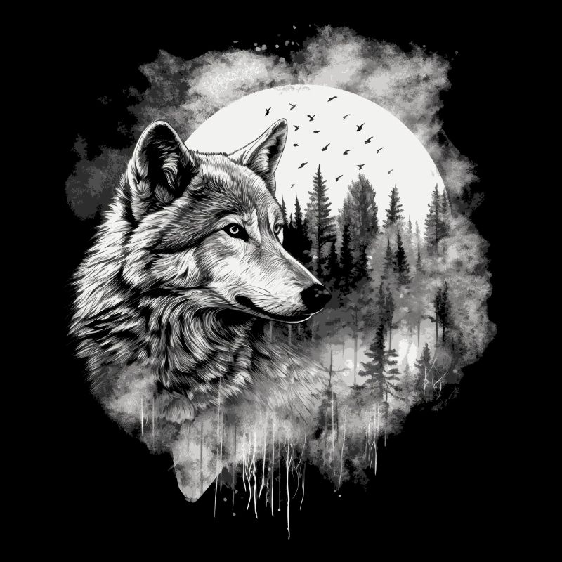 Wolf mit Vollmond