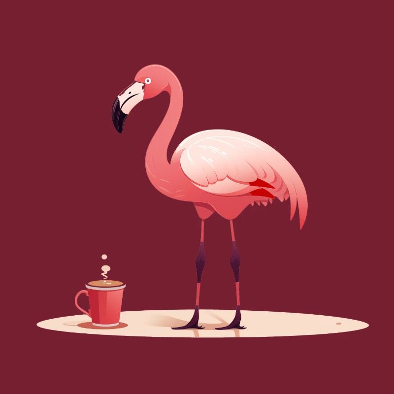Flamingo drinks coffee