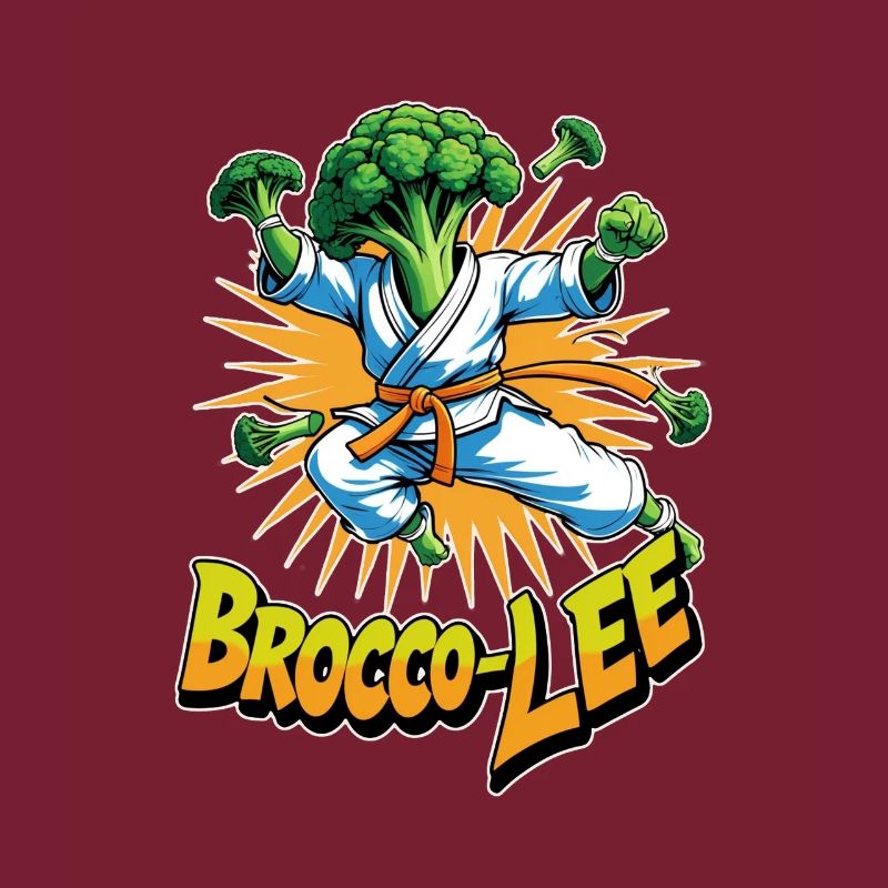 Funny vegetable design Brocco-Lee in Karate-Actio