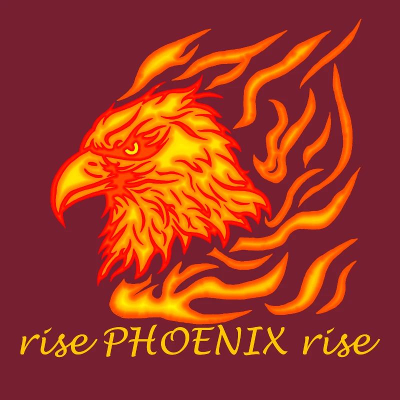 cool, burning phoenix head saying Rise Phoenix