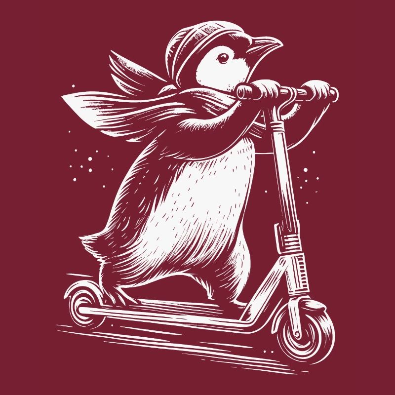 Lustiger Pinguin auf einem E Scooter