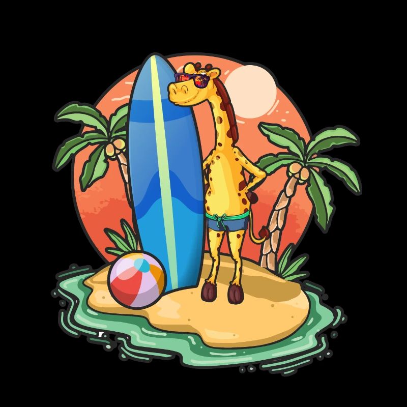 Funny Giraffe Surf Lovers Cool Surfboard Surfing