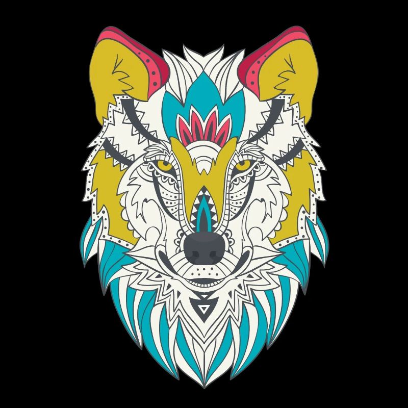 Tête de loup colorée