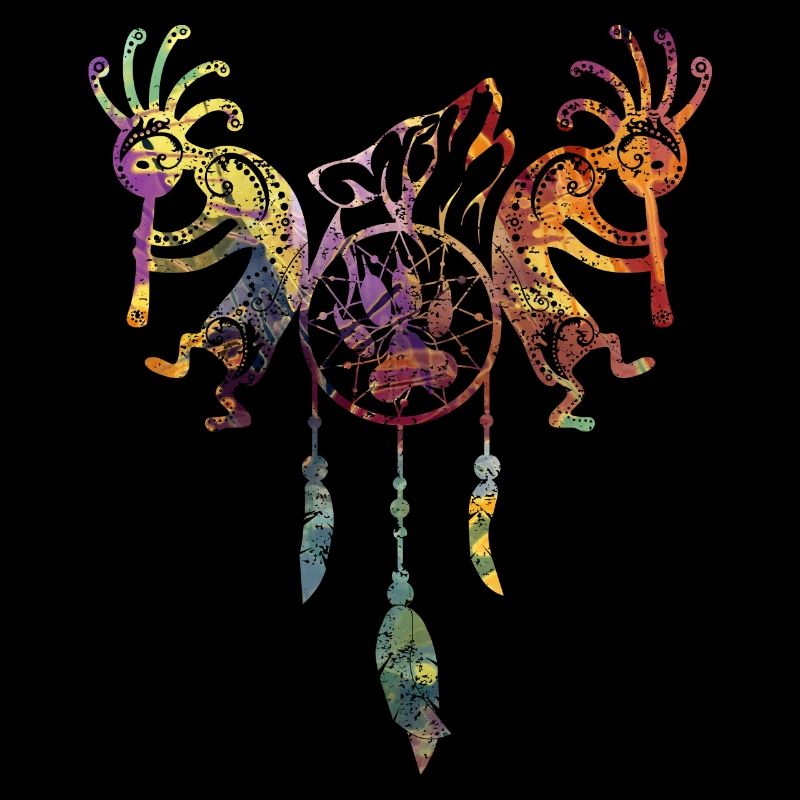 Native American Kokopelli - Dreamcatcher Wolf 1