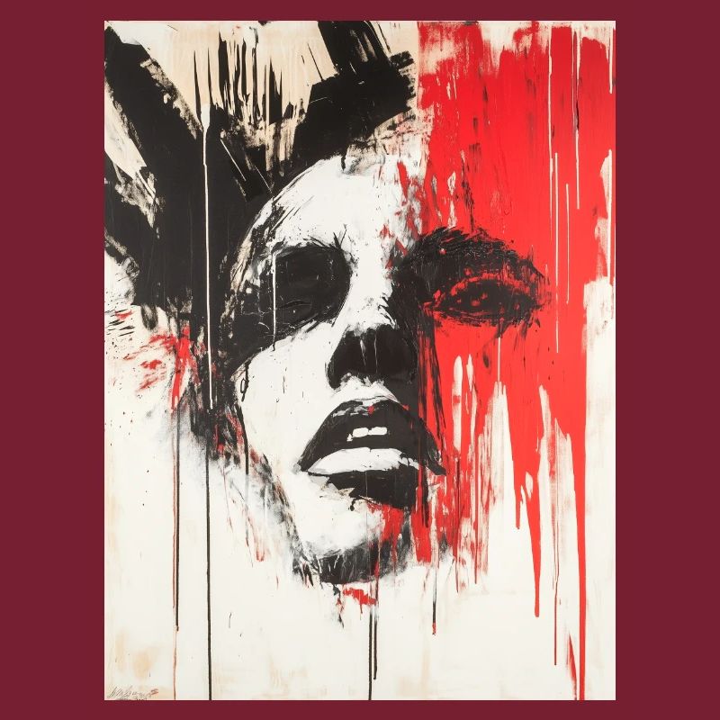 Abstract Face Stencil Graffiti Black Red