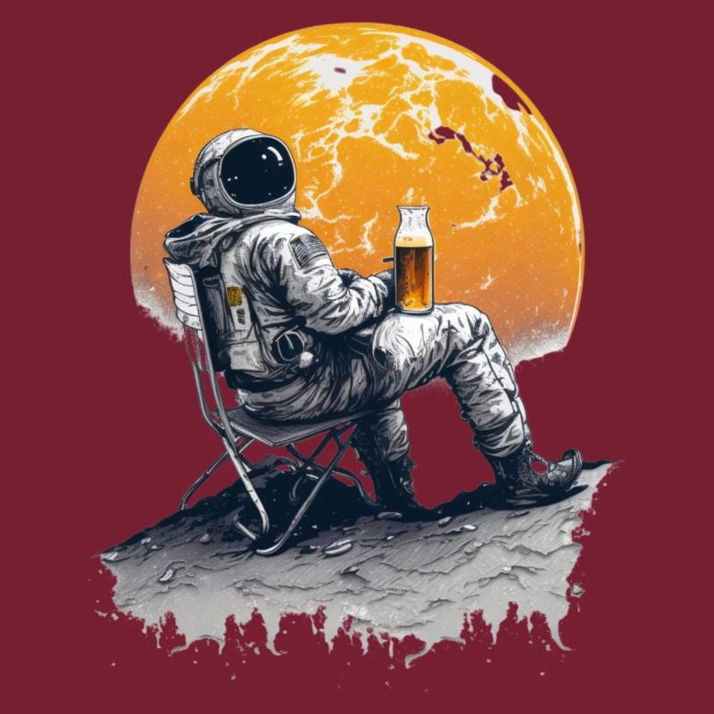Cool illustration astronaut with beer on moon