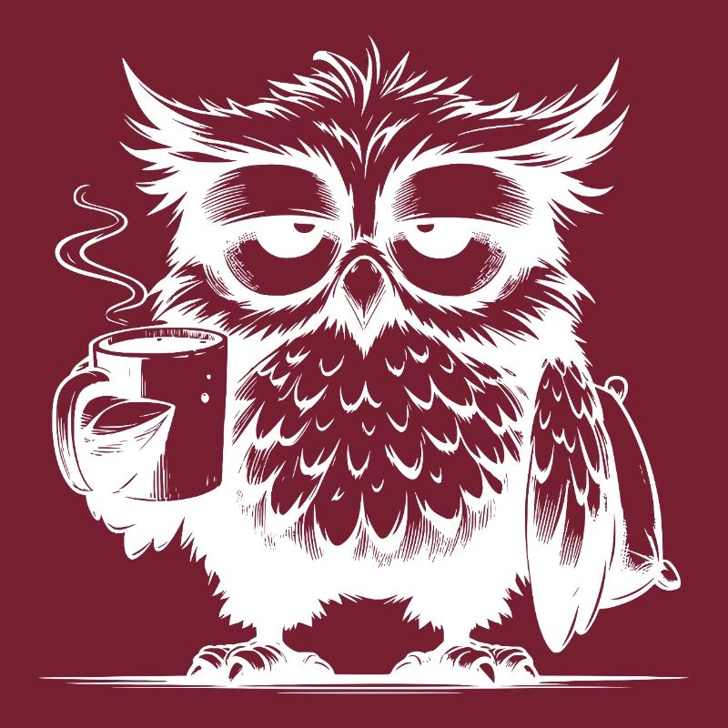 Lustige müde Comic Eule mit Kaffee Defizit