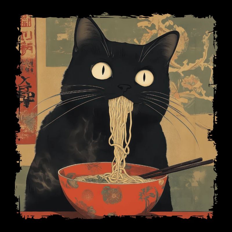 Anime Japanisch Kunst Schwarze Katze Ramen Ukiyo-e