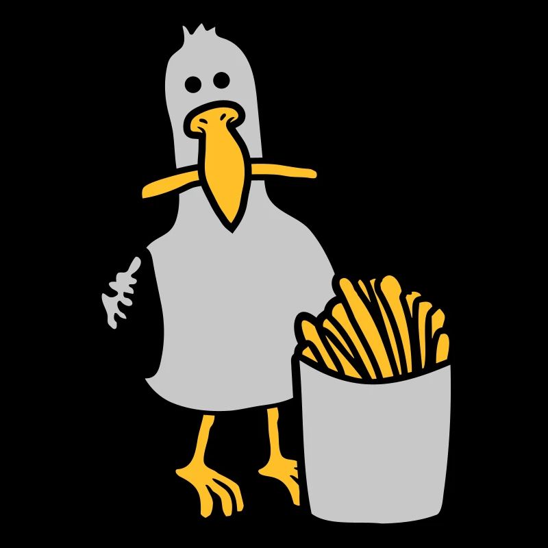 Glückliche Möwe geklaute Pommes