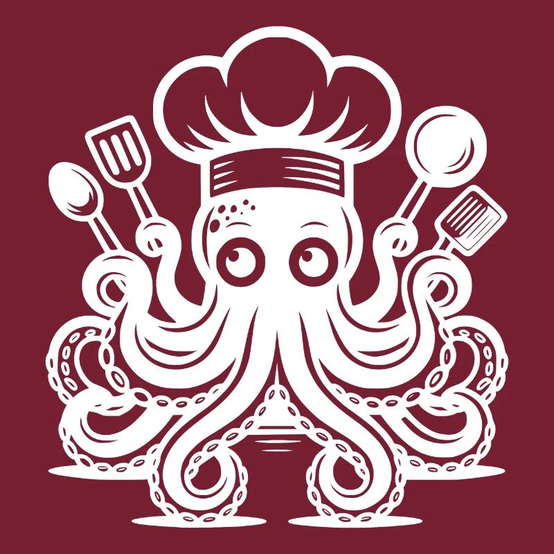 Mysterious kitchen octopus with chef's hat