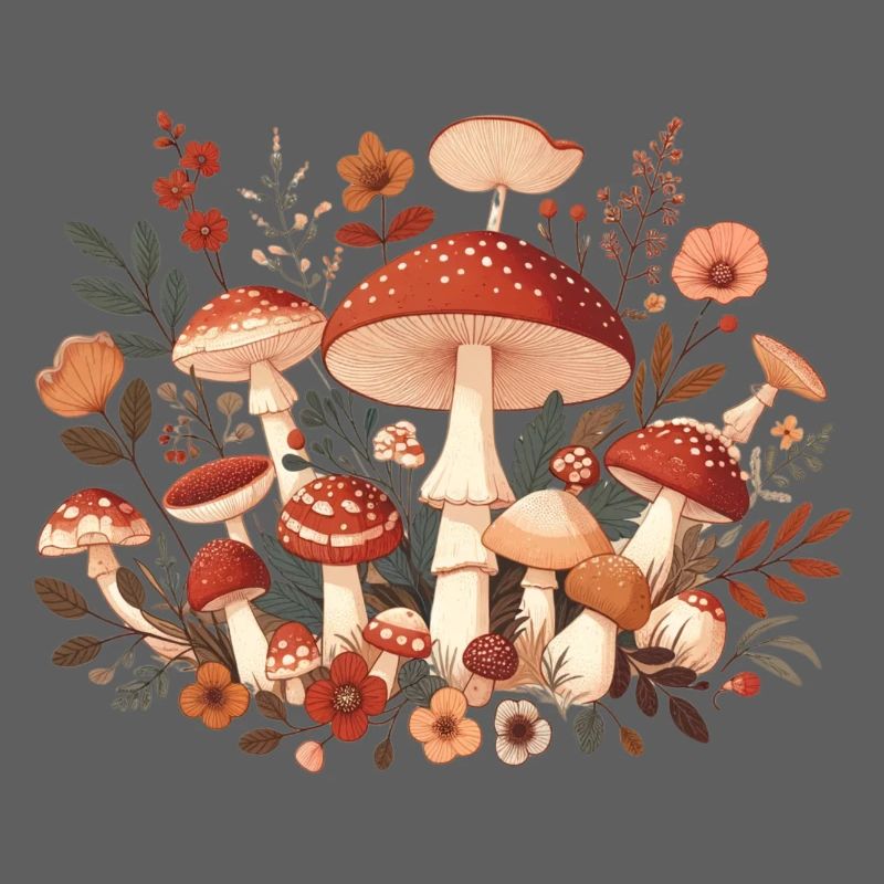 CottageCore conception de champignons avec différents champignons