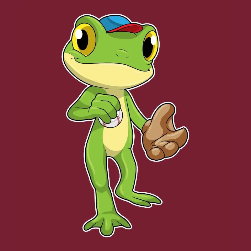 Frog playing baseball with baseball glove