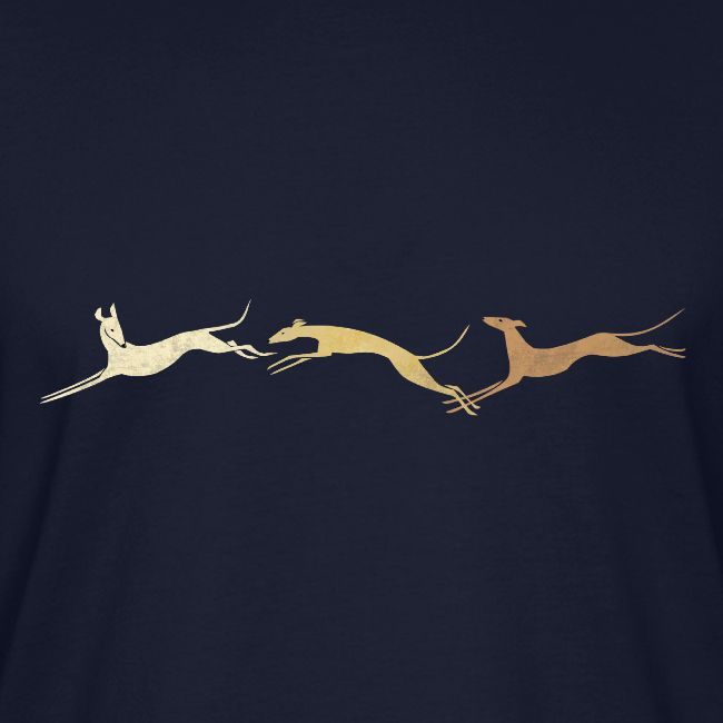 3 springende braune Windhunde