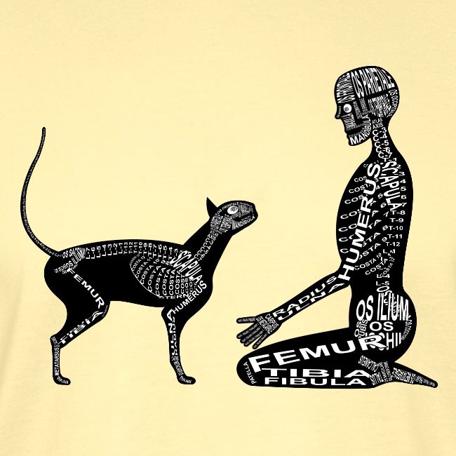 Squelette humain et félin