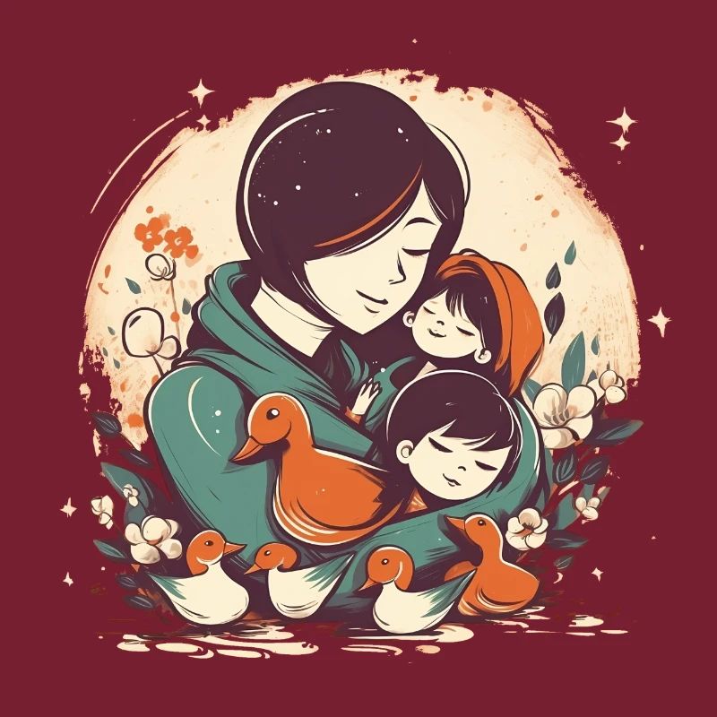 Wunderschönes Muttertagsdesign, Mama umarmt zwei
