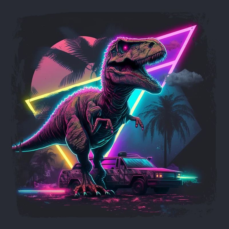 80s Synthwave Design mit Dinosaurier