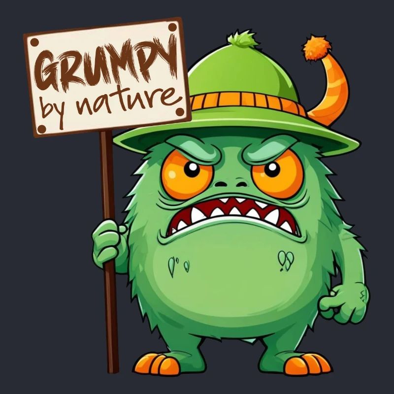 Funny monster grumpy grumpy bad-tempered