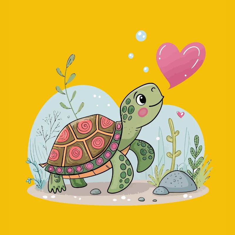 Dreamy turtle with a floral heart