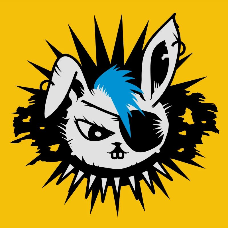 rabbit with an eye patch and a mohawk