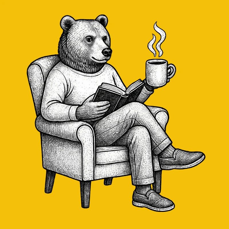 Bear Reader with Book and Mug