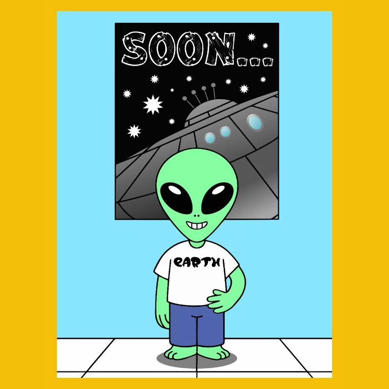 Alien devant le vaisseau spatial Terre