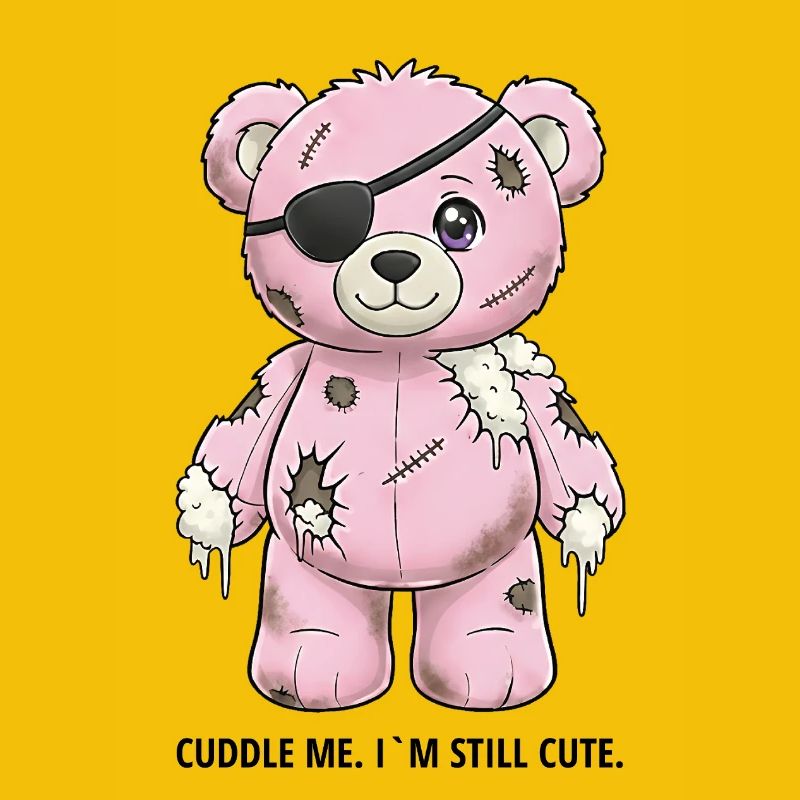 Ours en peluche rose patchwork avec cache-œil