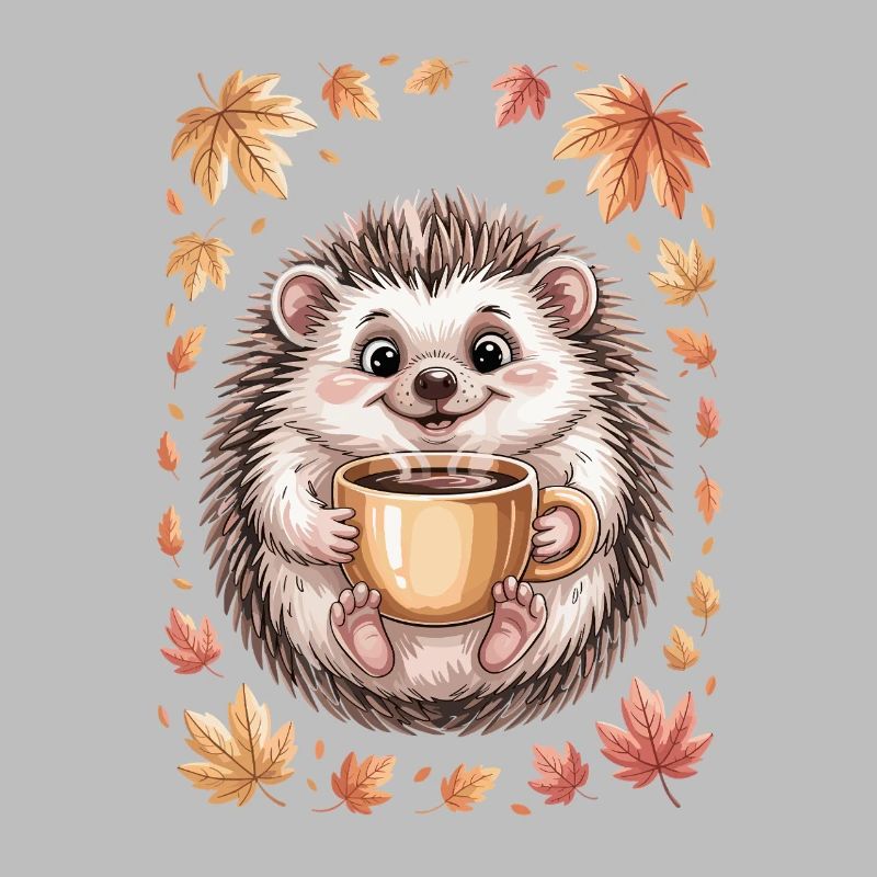 Herbstlicher Igel mit Kaffeebecher