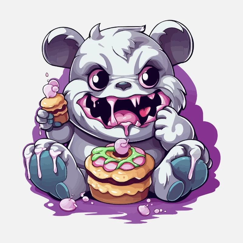 Monstre panda mignon avec des bonbons